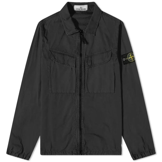 Stone Island Black Brushed Cotton Zip Overshirt LFS SHOP