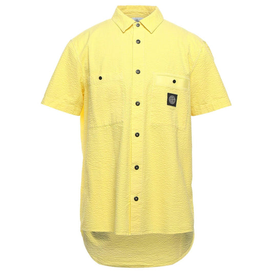 Stone Island Yellow Seersucker Short Sleeve Shirt LFS SHOP